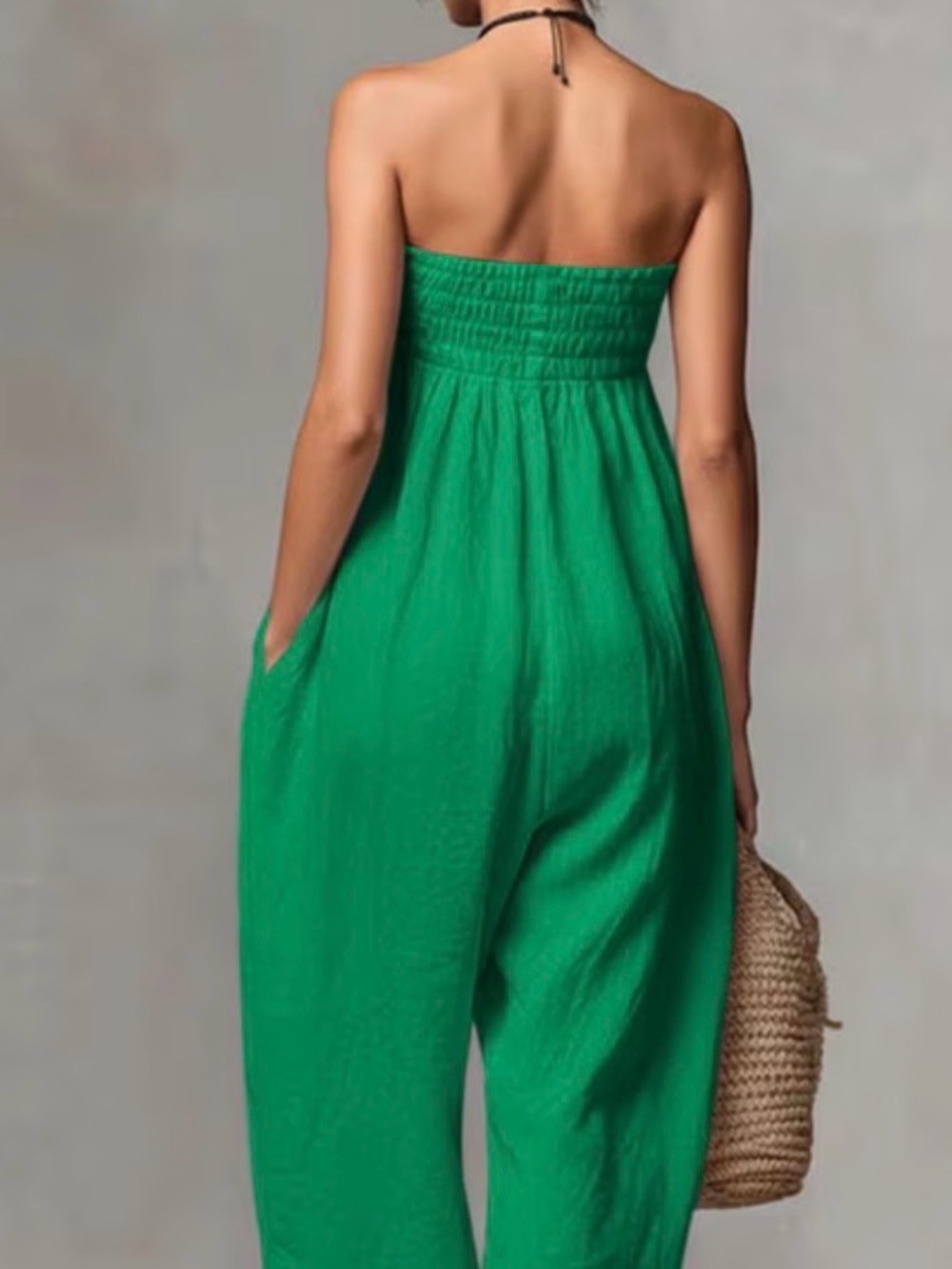 Free People Strapless Wide-Leg Jumpsuit in Green